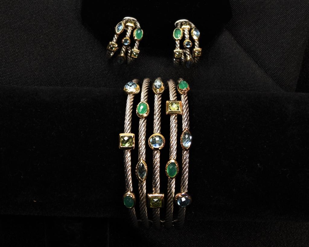 David Yurman 18K Gold Sterling Bracelet & Earrings (1 of 9)