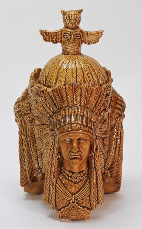 Figural Native American Majolica Tobacco Jar (1 of 9)