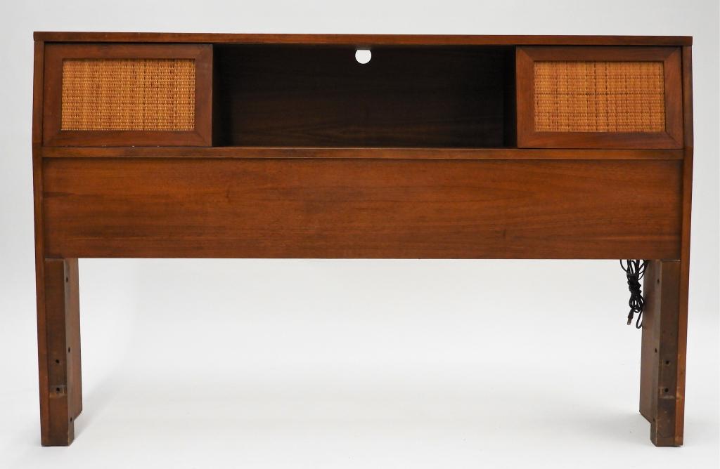 MCM Rattan Bookshelf Compartment Headboard Bed (1 of 10)