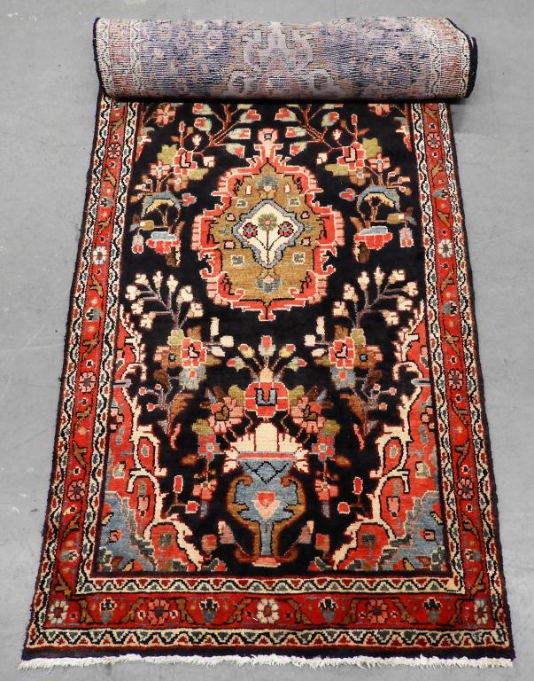 Middle Eastern Blue Botanical Carpet Rug Runner (1 of 6)