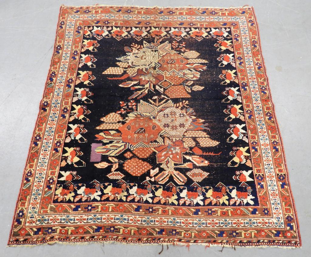 Kazak Caucasian Geometric Navy Field Rug (1 of 9)