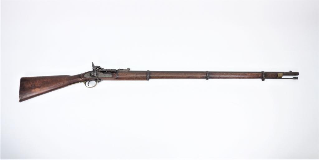British Enfield-snider Mark II Conversion Rifle: England,C. 1862 .577 Snider, NSN, walnut stock with en Enfield cartouche on the right side of the butt, brass trigger guard, brass butt plate marked "55/334" on the tang, tail of the lock marked with 
