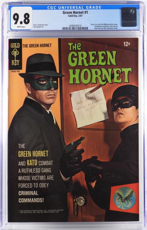 Gold Key Green Hornet #1 CGC 9.8: United States,1967 Arguably a once in a lifetime opportunity for collectors today! Gold Key Green Hornet issue 1 from February, 1967. Based on the ABC television series the book featured a Bruce Lee a