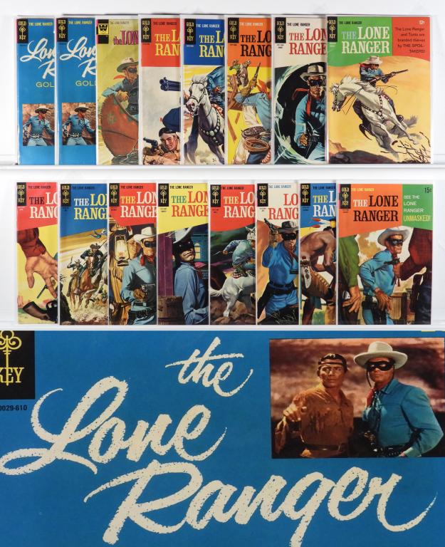 30 Gold Key Lone Ranger #1-#28 & Giant High Grade: United States,20th Century Group includes Gold Key Lone Ranger #1 (7.5-8.0), #2-#28, and Lone Ranger Golden West (x2, 5.5-7.0). This is a high grade group, book condition ranges approximately 8.0 to 9