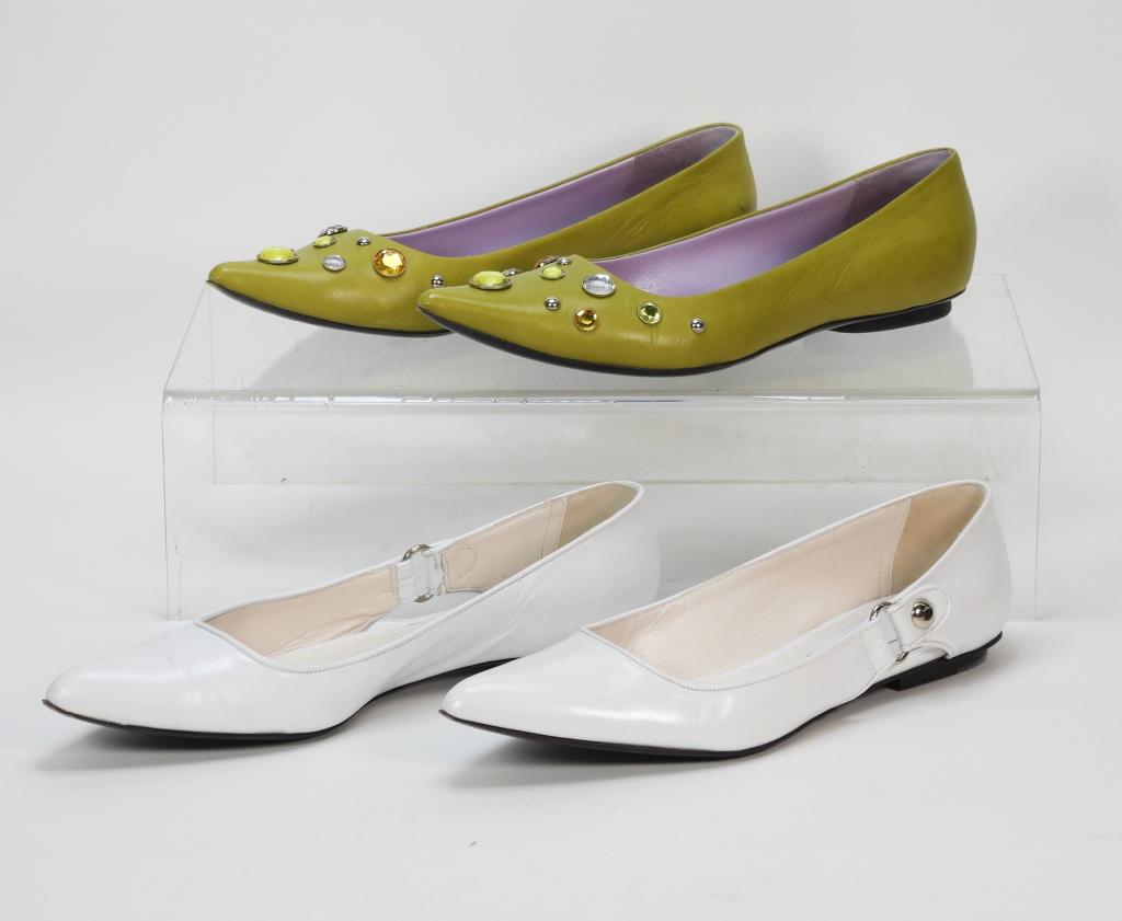 2PR Marc Jacobs Lime & White Leather Flats sz 10 M (1 of 6)