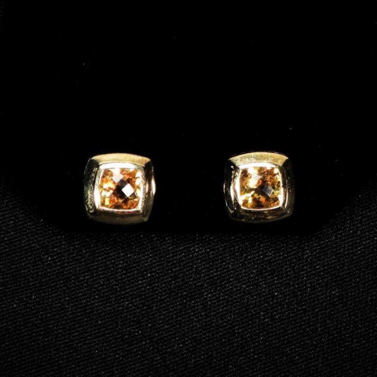 David Yurman 18K Gold Sterling Earrings: Square cut yellow stones in 18K yellow gold setting with sterling silver twisted cable detailing 6.3g 18K gold, sterling silver, gemstone,Approx. 10mm x 10mm. This is one of several we will offer seas