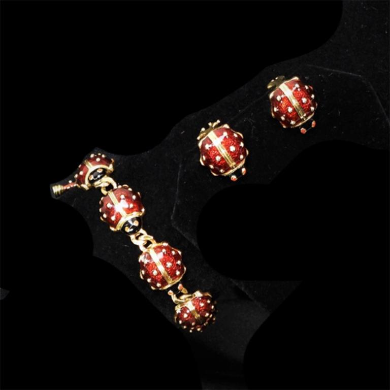 2PC Hidalgo 18K Gold Ladybug Bracelet & Earrings (1 of 9)
