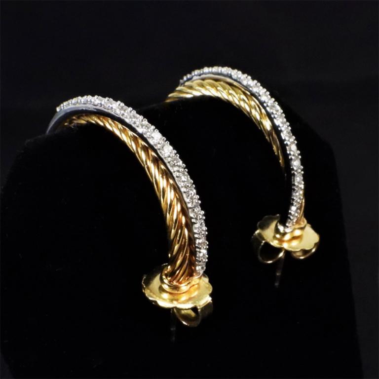 David Yurman 18K Gold & Diamond Hoop Earrings (1 of 8)