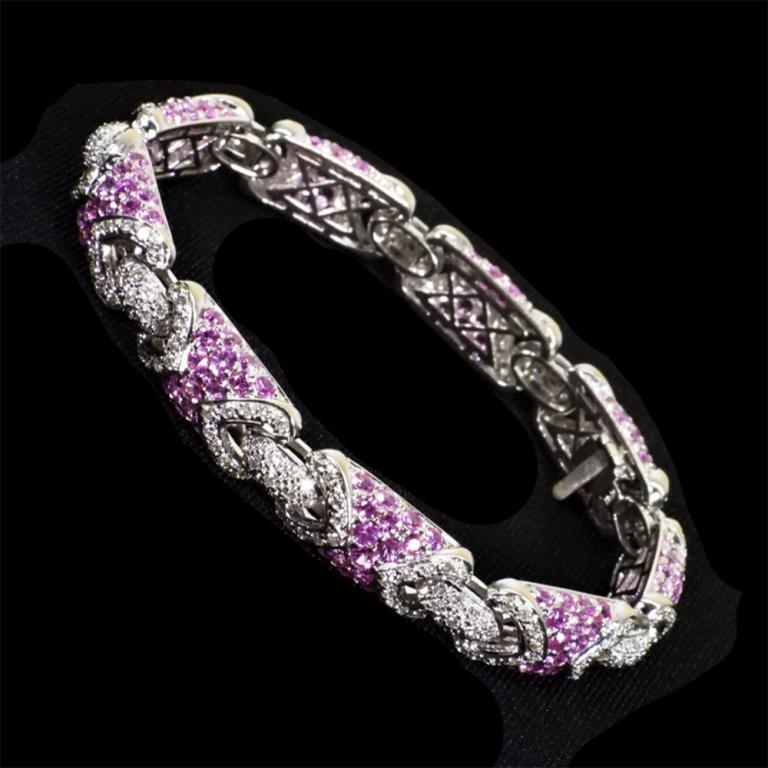 18K Gold Pink Sapphire & Diamond Bracelet (1 of 10)