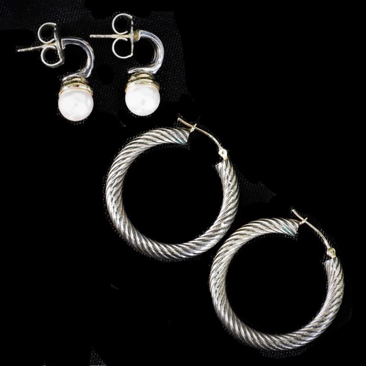 2PR David Yurman Sterling & 14K Gold Earrings (1 of 11)