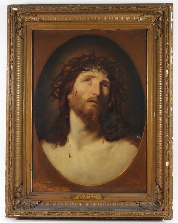 Charles R. Leslie Old Master Painting of Christ: Charles Robert Leslie.Pennsylvania, United Kingdom,1794-1859 Depicts the image of Jesus adorned with the crown of thorns glancing up towards the sky. Leslie studied under Thomas Sully, Benjamin West a