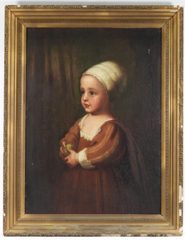 19C Folk Art Child w/ Pear Portrait Paintings (1 of 8)