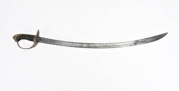 British Pattern 1803 Officer's Sword: England C. early 20th century Gilt brass hilt with a lion pommel, and a pierced brass counter-guard, wire-wrapped shagreen grip, steel blade with light etching of the royal crest and foliate designs.
