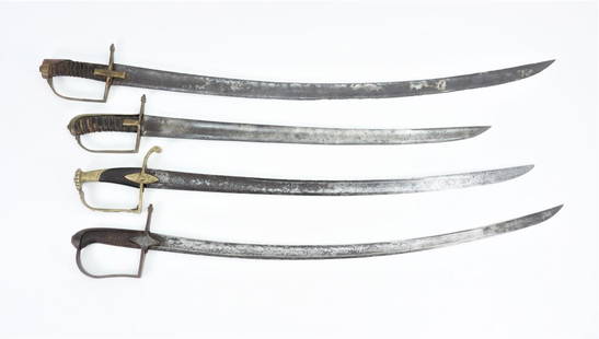 Four Continental Swords: Four Continental swords, three with brass hilts and one with iron.