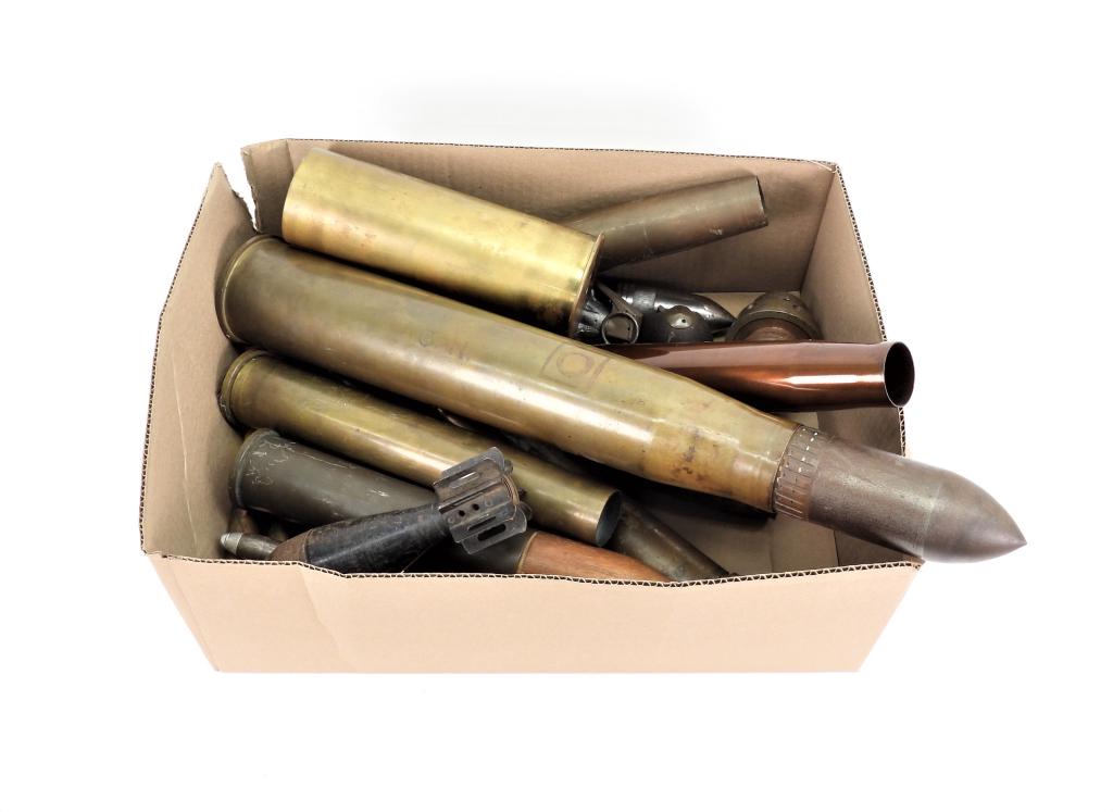 Group of Inert Ordnance and Shells: Large group of inert shells, shell casings, mortar and rifle rounds.
