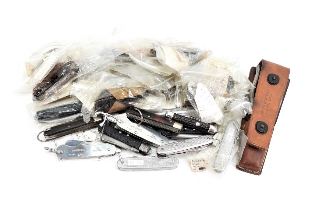 Group of Military Folding Knives: Large group of folding military knives from Belgium, England, Holland, and the United States.