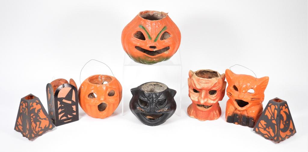 8PC Early German Halloween Cat Devil Lantern Group (1 of 10)