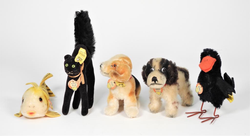 5PC C.1965 Steiff Mohair Halloween Cat Raven Dog (1 of 11)