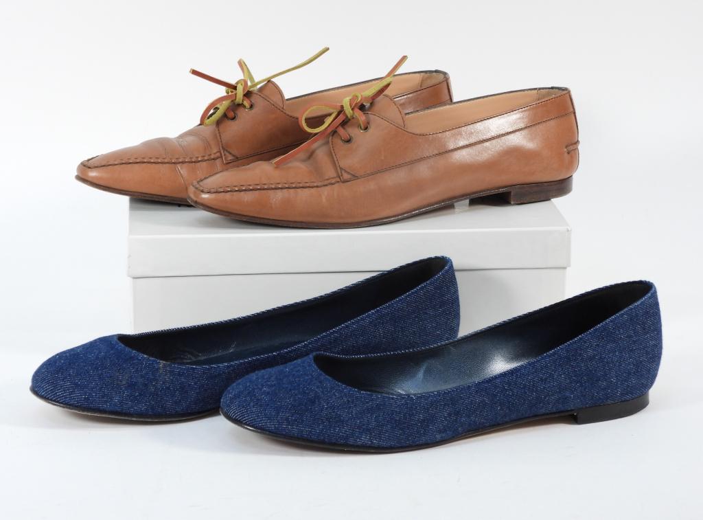 2PR Manolo Blahnik Denim & Leather Shoes sz 40-41 (1 of 6)