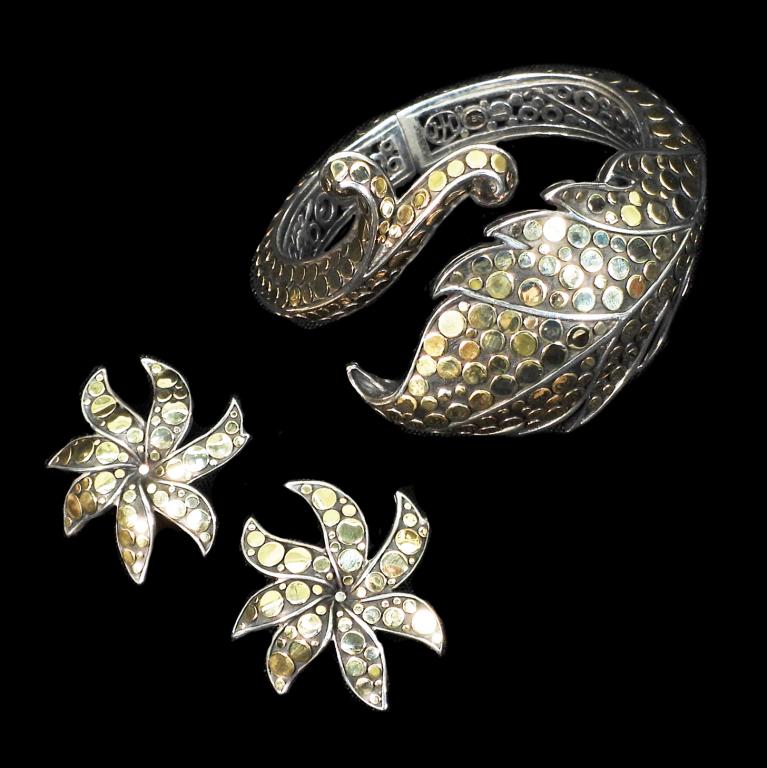 2PC John Hardy 18K Gold Silver Bracelet & Earrings (1 of 11)