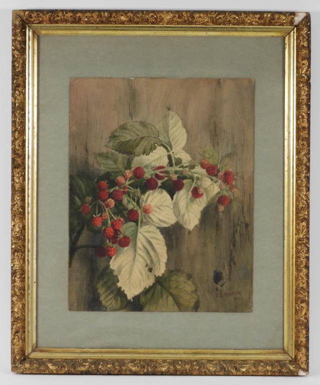 Clara L. Maxfield Raspberry Still Life WC Painting (1 of 8)