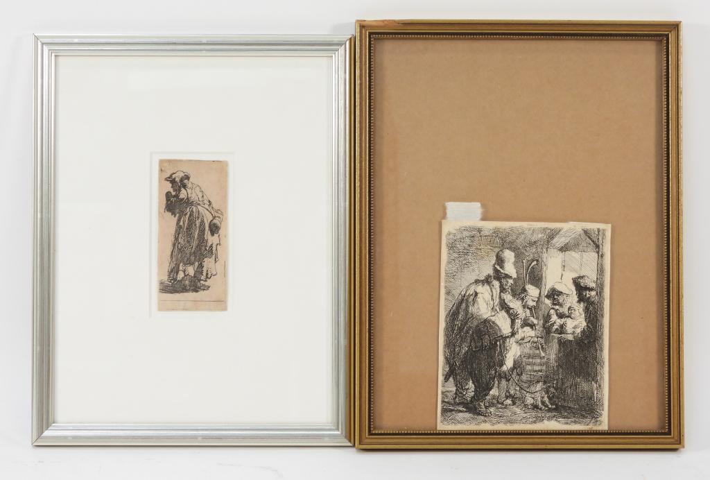 2PC Aft Rembrandt Beggar Woman & Musician Etchings (1 of 5)
