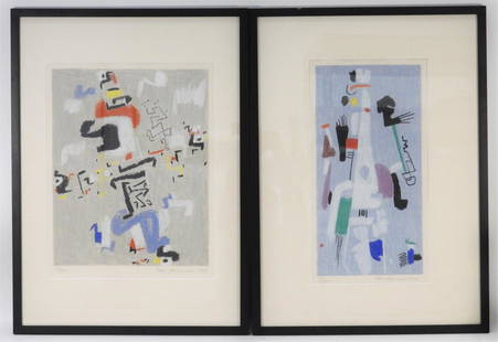 PR. Max Ackermann Abstract Lithographs: Max AckermannGermany 1887-1975 Includes a worked titled "Allegretto," comprised of primary colors over slate blue, edition 70/100 dated 1956, and a work titled "Capriccio," comprised of secondary colo