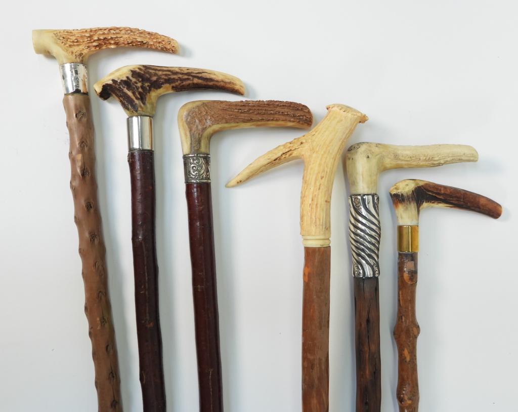 6PC Antler & Briar Wood Walking Sticks Canes (1 of 12)