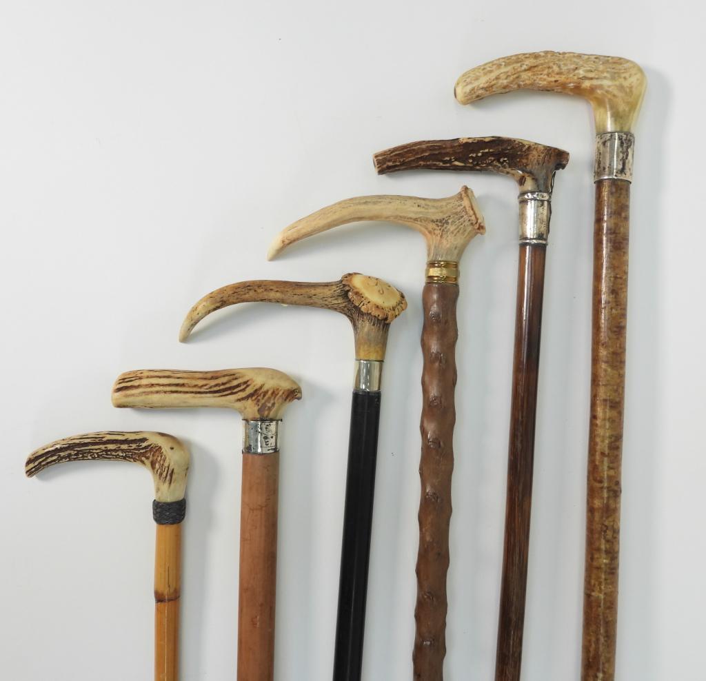 6PC Mixed Wood & Antler Canes Walking Sticks (1 of 12)