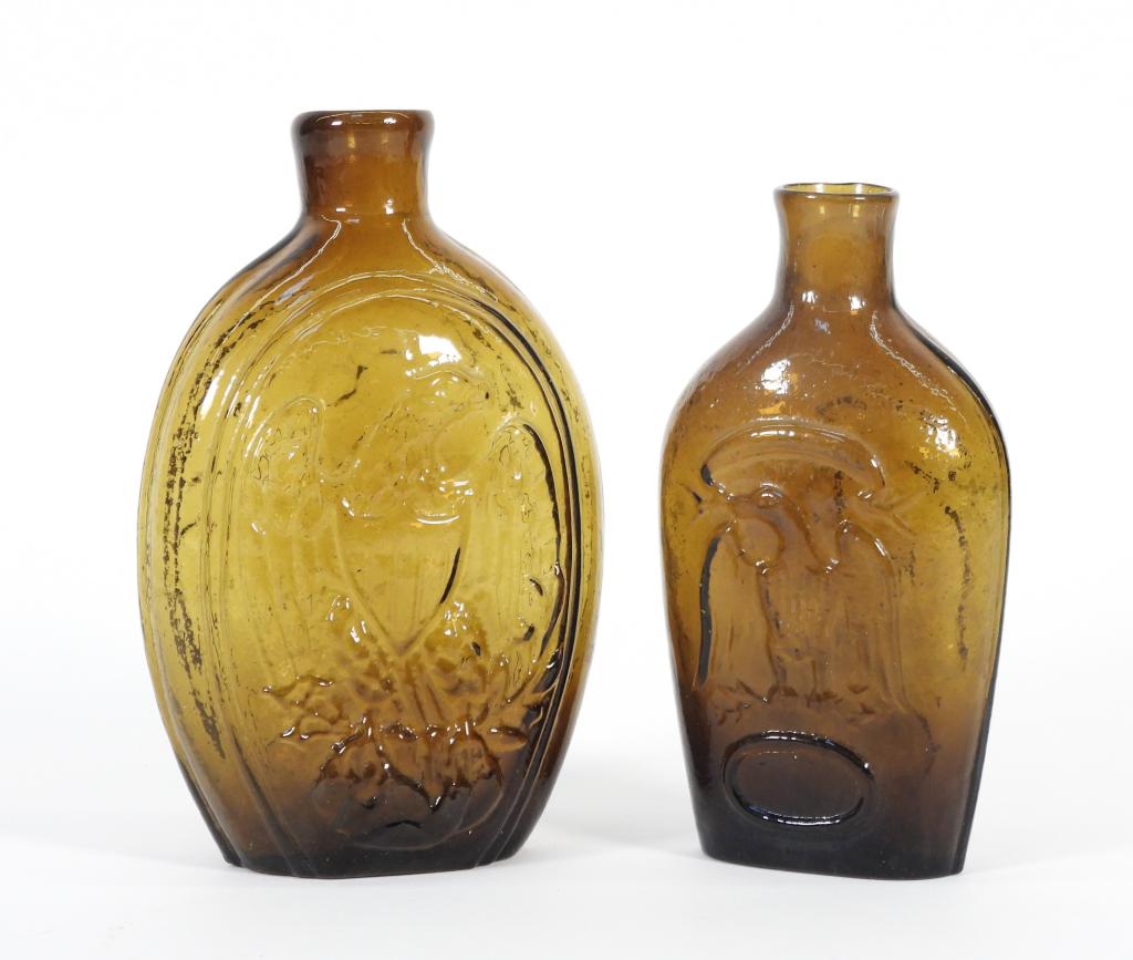 2PC Keene Early Pressed Amber Glass Flasks (1 of 9)