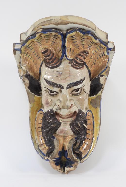 18C European Figural Faience Satyr Face Wall Shelf (1 of 12)