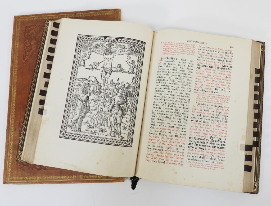 2PC Religious Altar & Song Books: Europe Early 20th Century Includes "Altar Book Containing the Order of Holy Communion According to the Use of The Church of England" second and revised edition printed in 1914 London, and an undated "