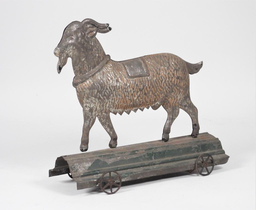C.1880 American Pressed Tin Goat Pull Toy (1 of 5)