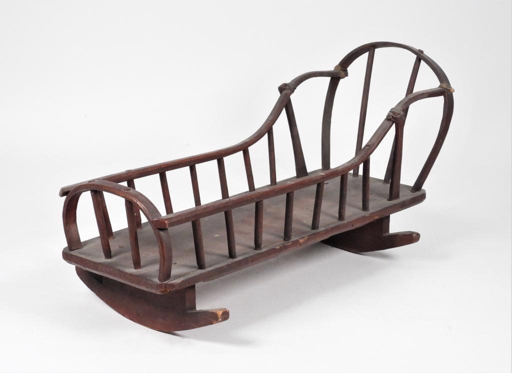 Early 19C. American Red Painted Doll Cradle (1 of 9)