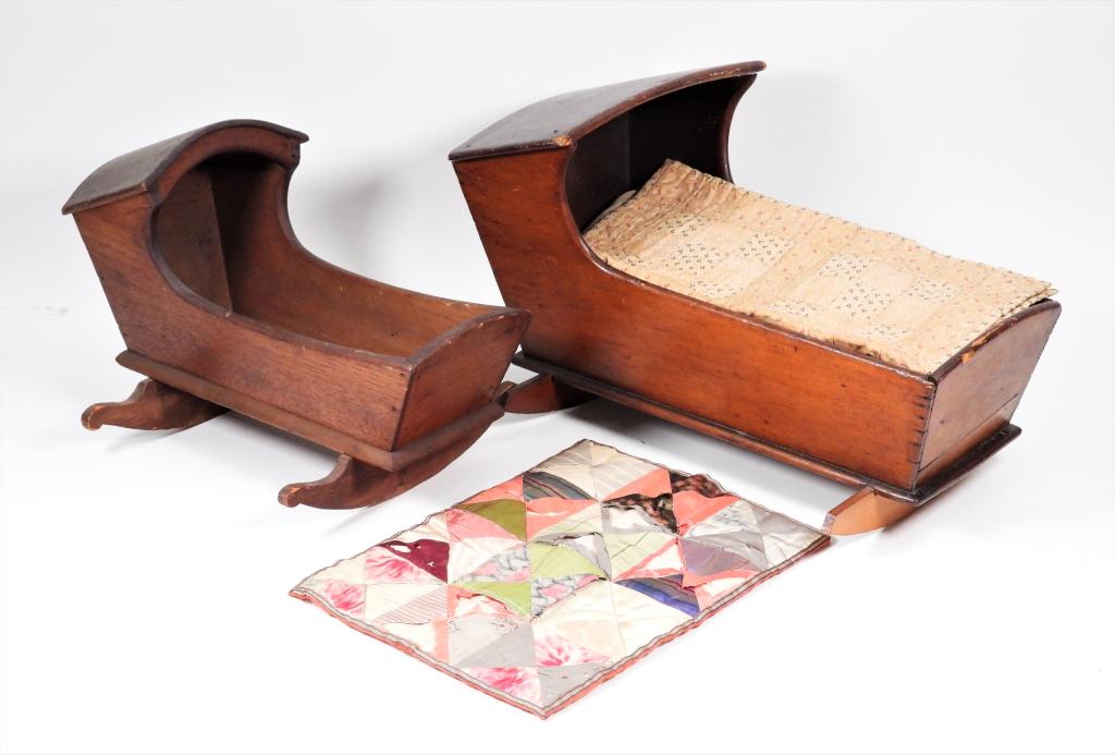 2PC 19C American Identified Painted Doll Cradle (1 of 10)