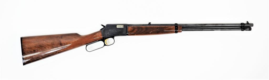Browning BL-22 Lever-action Rifle: Japan .22 short, long, and long rifle caliber, serial number 71B35158, walnut stock with a checkered wrist and forend, blued finish, marked on the side of the barrel with patent and "BL-22 CALIBER .22