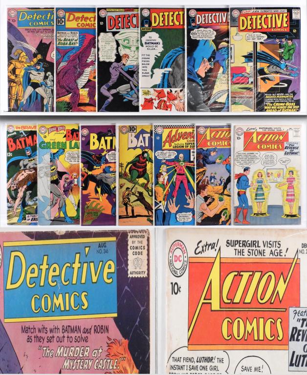 13PC DC Comics Action Adventure Detective Batman: United States,20th Century Group includes D.C. Comics Adventure Comics #349 (6.0-6.5), Action Comics #259 (2.5-3.0) and #357, Batman #143 (2.0-2.5) and #197, Brave and the Bold #59 and #84, and Detect