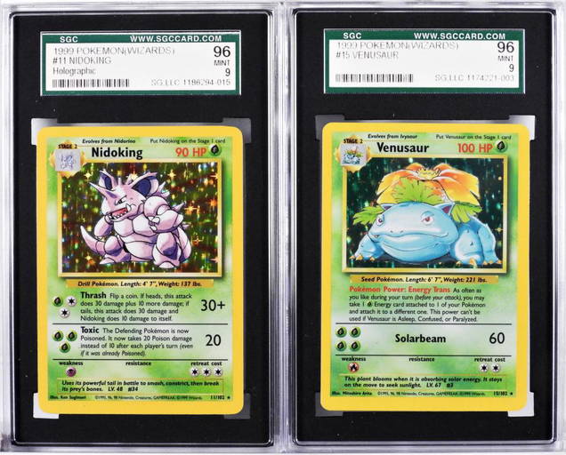 2pc 1999 Pokemon Base Unl. Nidoking Venusaur Sgc 9