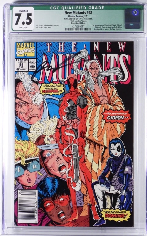 Marvel New Mutants #98 CGC 7.5 Mark Jewelers News.: United States,1991 Marvel Comics New Mutants issue 98 from February, 1991. The book featured the first appearance of Deadpool, Gideon, and Copycat as Domino, newsstand variant, Mark Jewelers insert, s