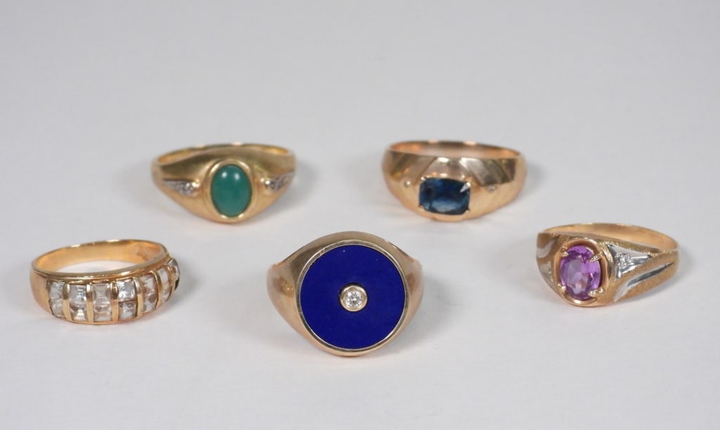 5PC 10K Gold & Gemstone Men's Estate Rings (1 of 5)