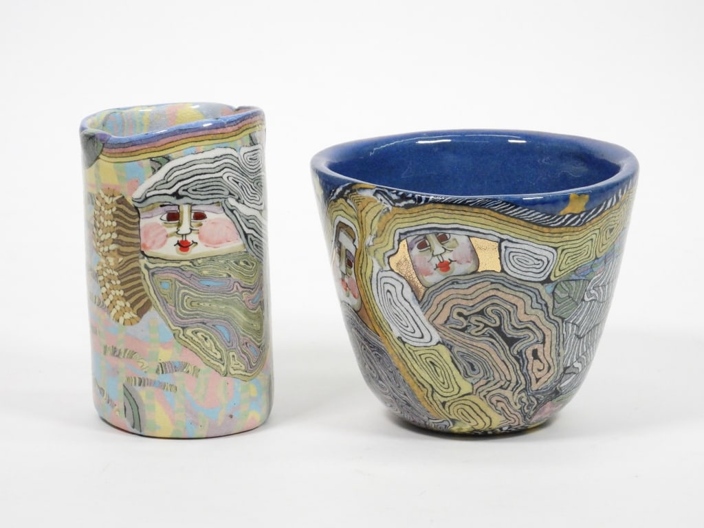 2PC Jane Goslin Peiser Ceramic Bowl & Brush Pot (1 of 8)