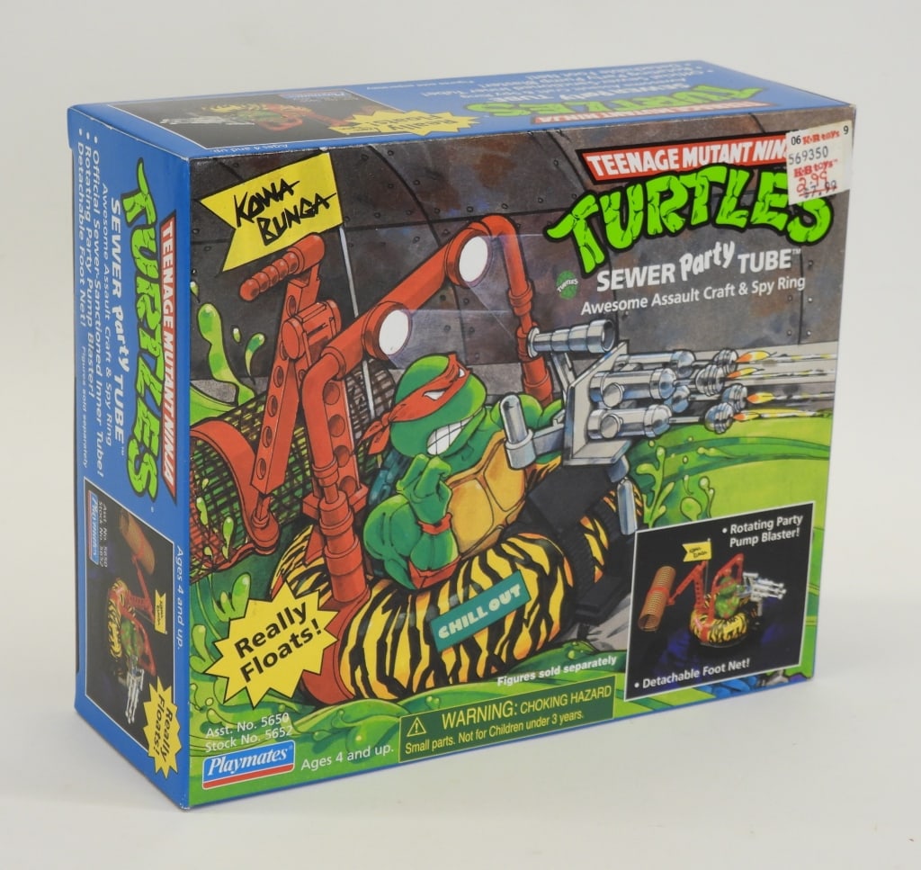 1998 Playmates TMNT Sewer Army Tube MISB: United States,1998 1998 Playmates Teenage Mutant Ninja Turtles Sewer Party Tube, C8.5+ factory sealed with minimal wear as expected from age and storage, a crisp box with vibrant color and firm tape o