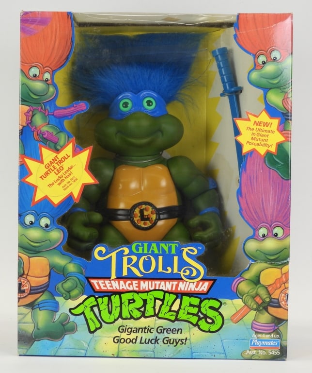1993 Playmates TMNT Giant Turtle Troll Leo MISB: United States,1993 1993 Playmates Teenage Mutant Ninja Turtles Giant Turtle Troll Leo, C7+ factory sealed with light to moderate wear as expected from age and storage, corner and edge wear with light 