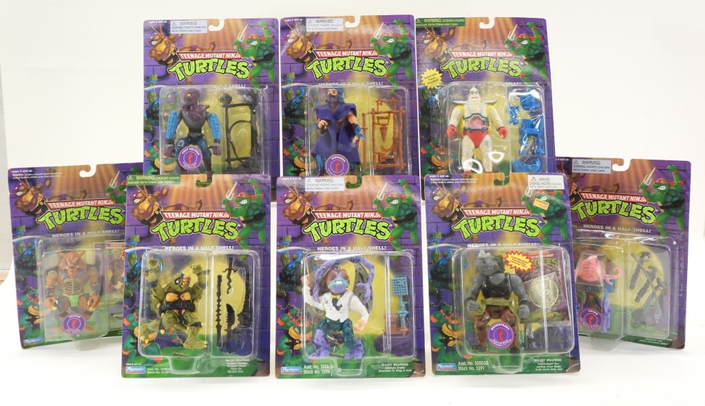 8PC 1994-98 Playmates TMNT MOSC Group: United States,1994-1998 Group includes 1994 Playmates Teenage Mutant Ninja Turtles Rahzar and Rocksteady, 1995 Baxter Stockman, Foot Soldier, Krang, Shredder, and 1998 Tokka and Krang's Android Body, 