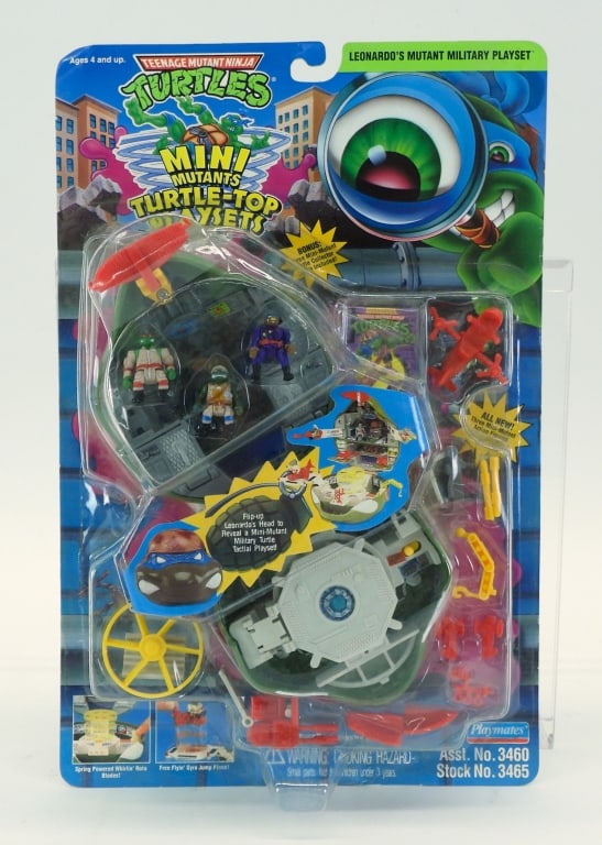 1994 TMNT Mini Mutants Leonardo Playset MOSC: United States,1994 1994 Playmates Teenage Mutant Ninja Turtles Mini Mutants Leonardo's Mutant Military Playset, C7.5+ factory sealed with light to moderate wear as expected from age and storage, corne
