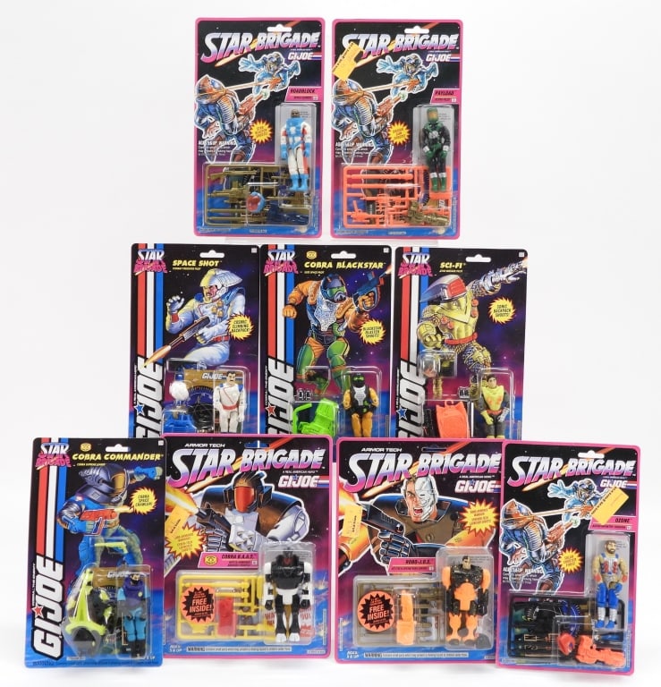 9PC 1994 Hasbro GI Joe Star Brigade MOSC Toy Group: United States,1994 Group includes 1994 Hasbro G.I. Joe A Real American Hero Star Brigade Cobra B.A.A.T., Robo-J.O.E., Ozone, Payload, Roadblock, Cobra Blackstar, Cobra Commander, Sci-Fi, and Space Sho