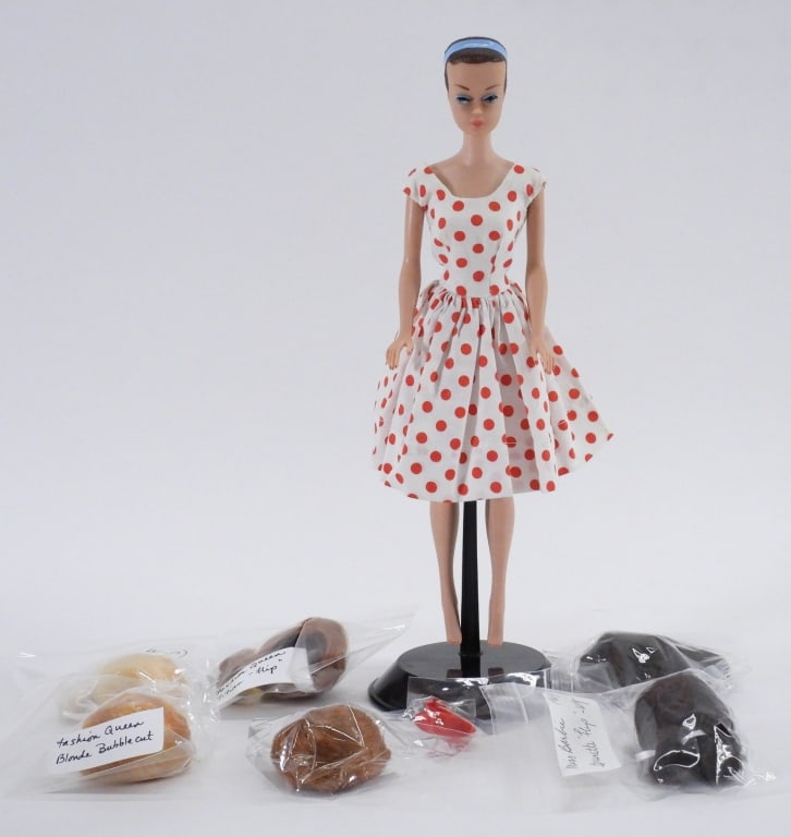 1964 Mattel Barbie #870 Fashion Queen Doll Clean: United States,1964 1964 Mattel Barbie #870 Fashion Queen doll, molded hair head with blue plastic headband, includes three original wigs and two additional, overall very good condition with minimal we