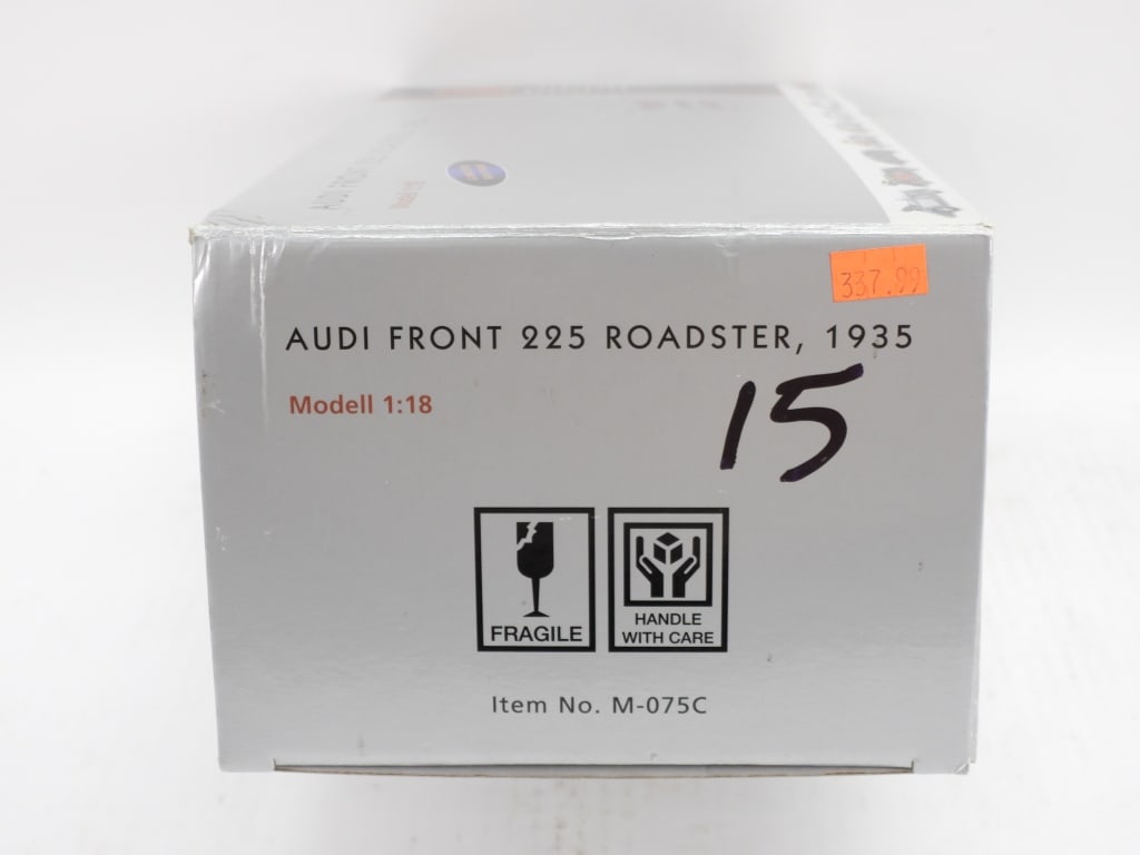 CMC 1935 Audi Front 225 Roadster 1:18 Diecast Car: Germany,Contemporary CMC 1935 Audi Front 225 Roadster 1:18 scale diecast model, item no. M-075C. Overall good unused condition, box shows minimal shelf wear. The selection of trains within the auction