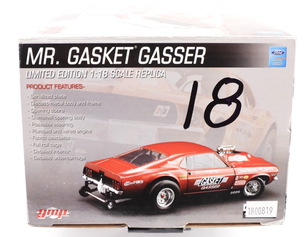 GMP Mr. Gasket Gasser Ford Mustang 1:18 Diecast: United States,Contemporary GMP Mr. Gasket Gasser Ford Mustang 1:18 scale diecast car, limited edition. Overall good unused condition, box shows minimal shelf wear. The selection of trains within the a