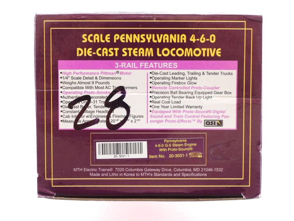 MTH Pennsylvania 4-6-0 Steam Locomotive Diecast: United States,Contemporary MTH Pennsylvania 4-6-0 G-5 Steam Engine diecast train, item no. 20-3031-1. Overall good unused condition, box shows minimal shelf wear. The selection of trains within the au